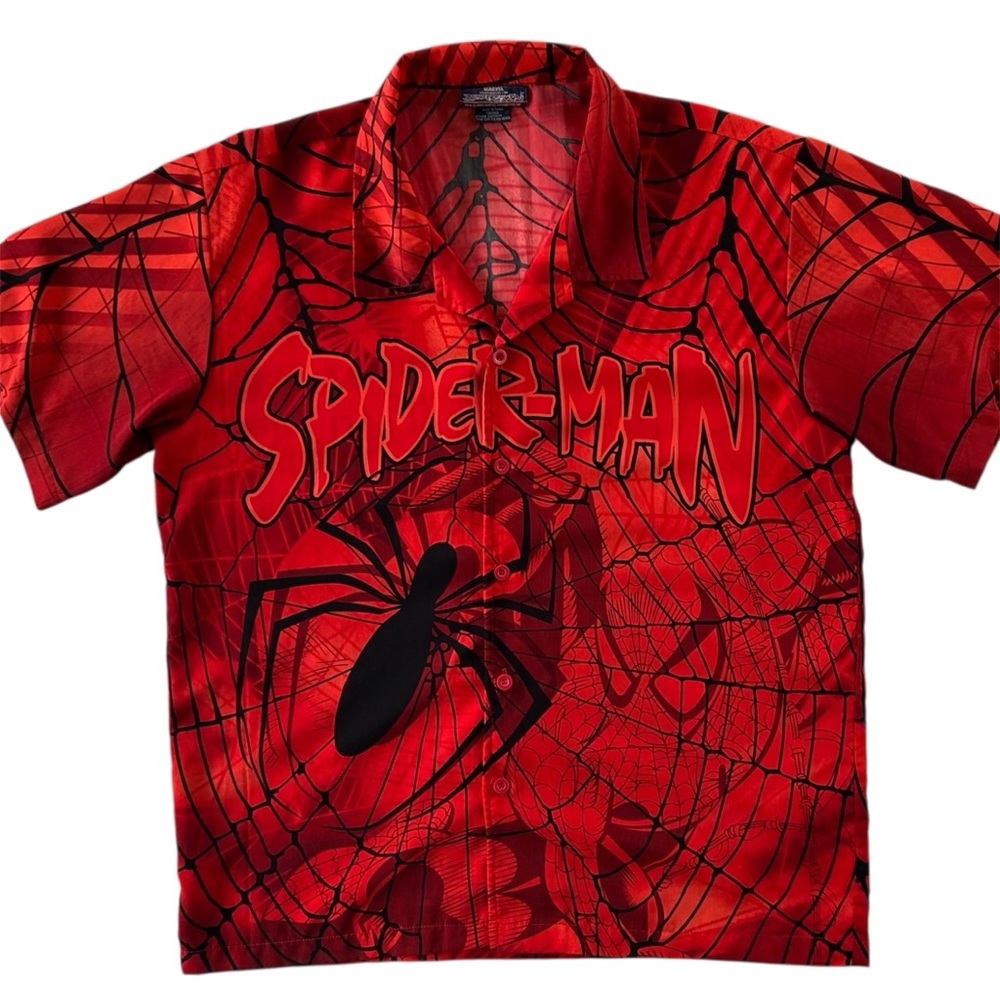 Vintage Spider-man Shirt Large All Over Print AOP 2002 Y2K Marvel Button-down
